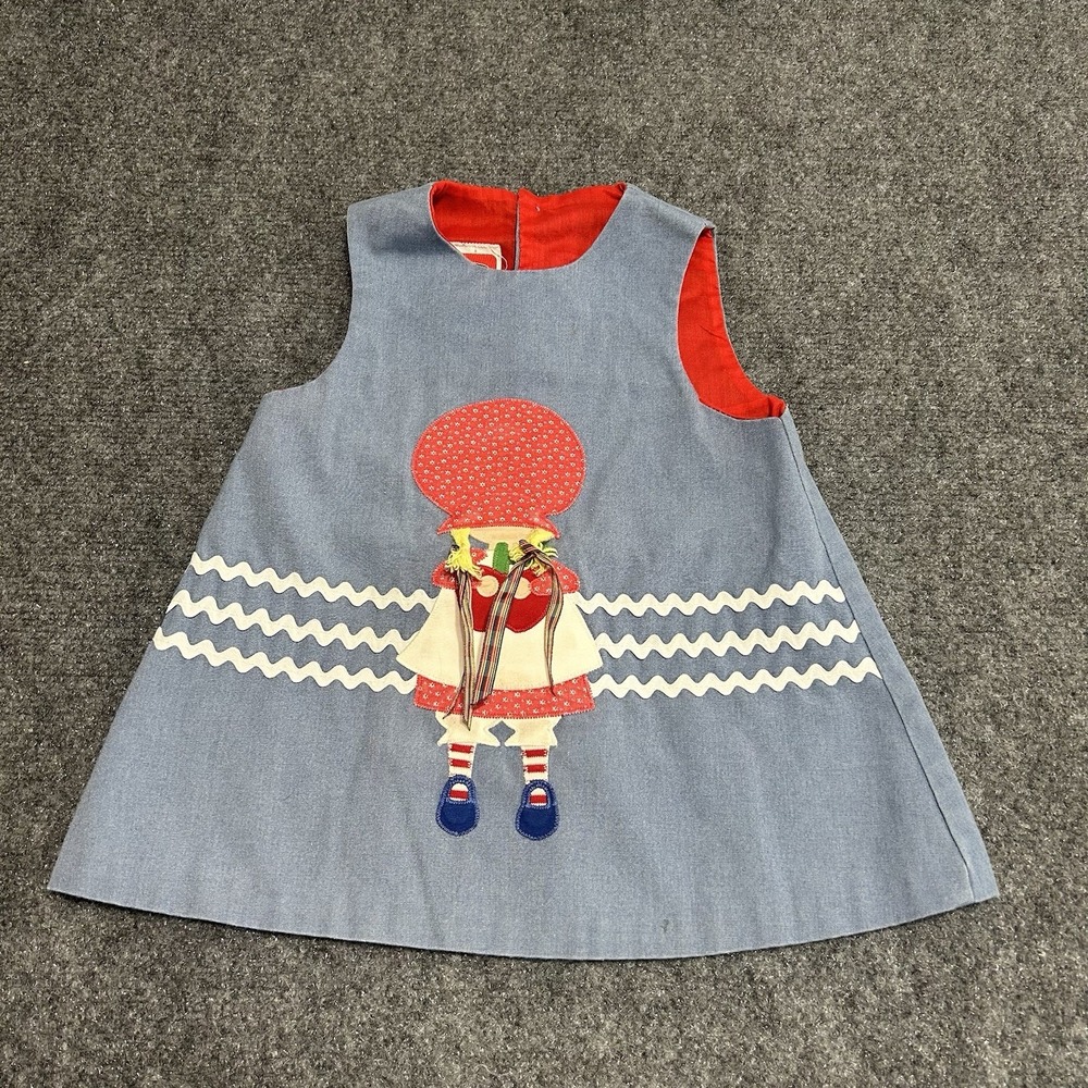 VTG Chocolate Soup Toddler Girls Appliqués Dress 3T Blond Girl With Pig Tails